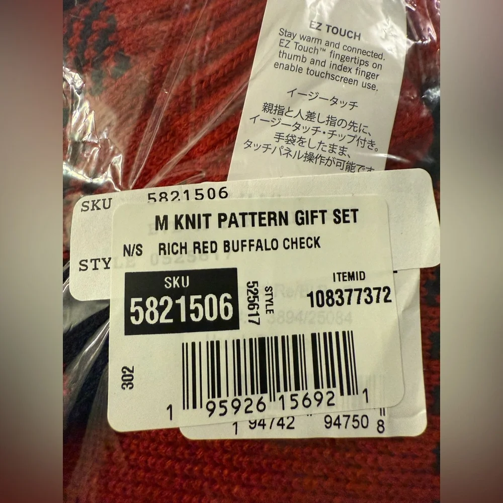 Lands End Men’s Scarf and Gloves Set in Rich Red Buffalo Check